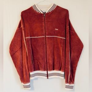 Vintage Christian Dior Burgundy Velvet Terry Zip-Up Jacket Pajama Cozy Medium